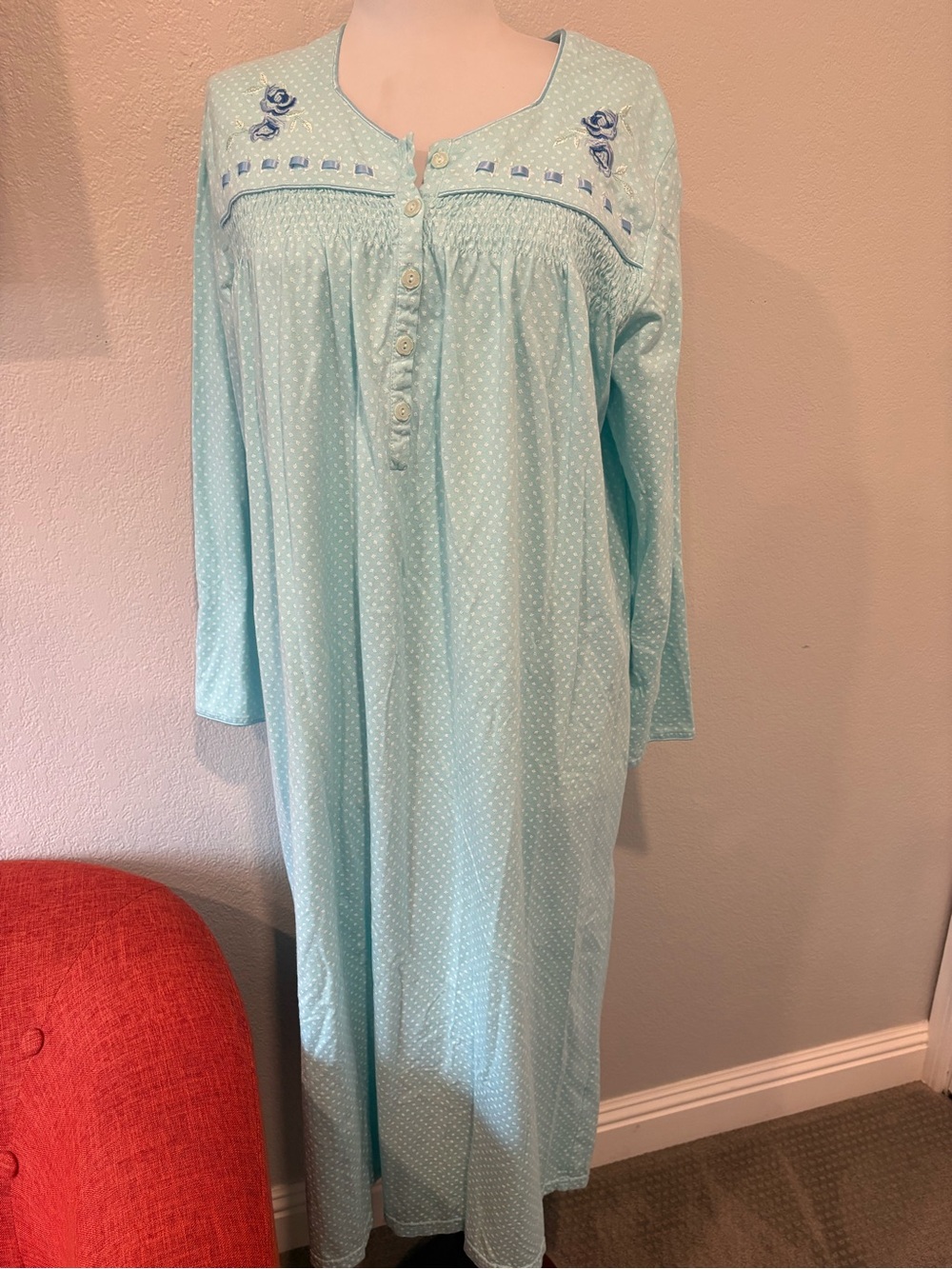 Keyocean light blue cotton long traditional nightgown size S